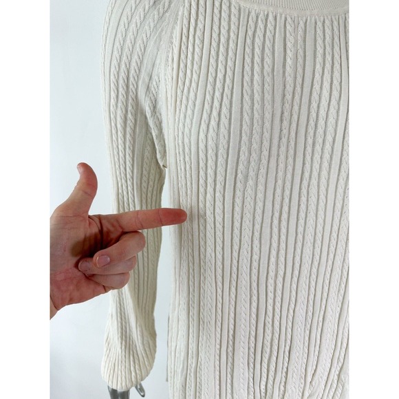 Elie Tahari Cloud White Sweater Cable Knit Silk Pullover cottage farmhouse M - Picture 12 of 15